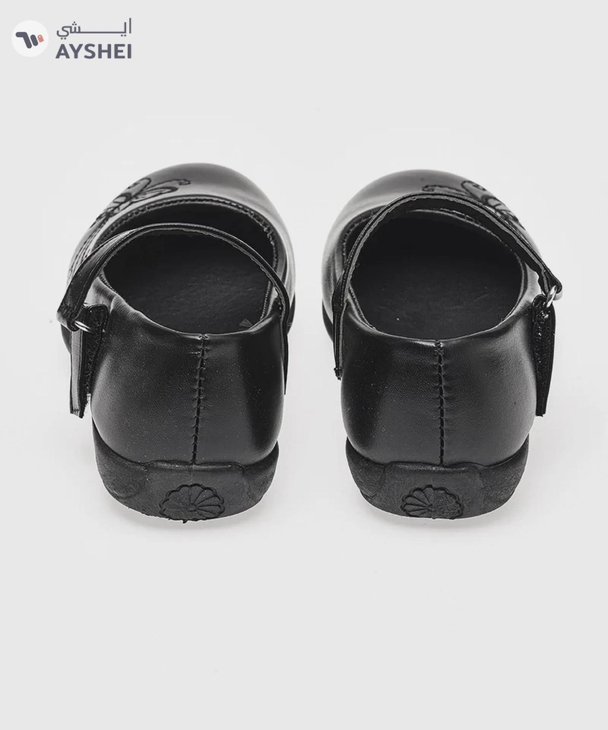 Babyqlo Butterfly Textured Mary Jane Shoes with Hook and Loop Closure - Black-3-3
