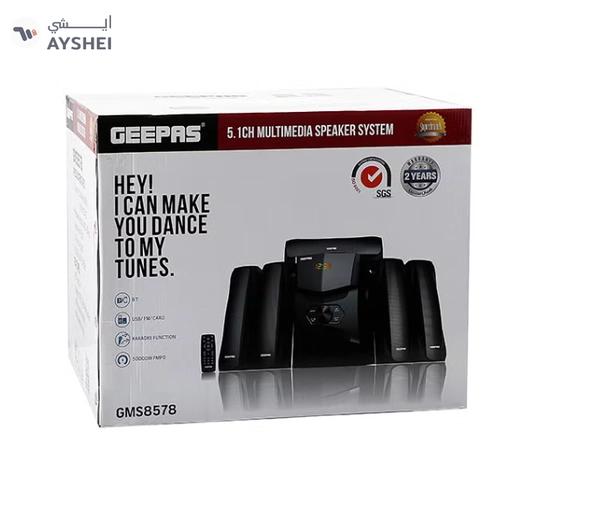 Geepas 5.1 Channel Multimedia Speaker System with Remote Control- GMS8578| FM Radio, Bluetooth, USB Input, SD Card Reader, Karaoke Function| LED Display