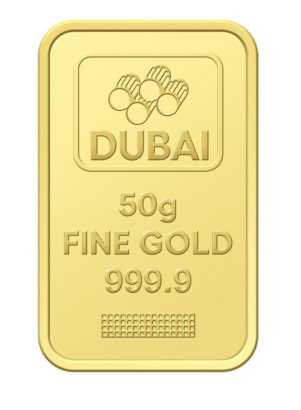 50g Pure 999.9 Fine Gold Bar 24KT Dubai with Flower Design - 50 Grams