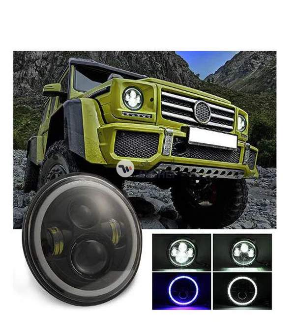 Generic 7 Inch H4 H13 DC 9V-30V 3000LM 6000K 30W IP67 4LED Round Shape LED Headlight Lamps For Jeep Wrangler Harley With Angel Eye