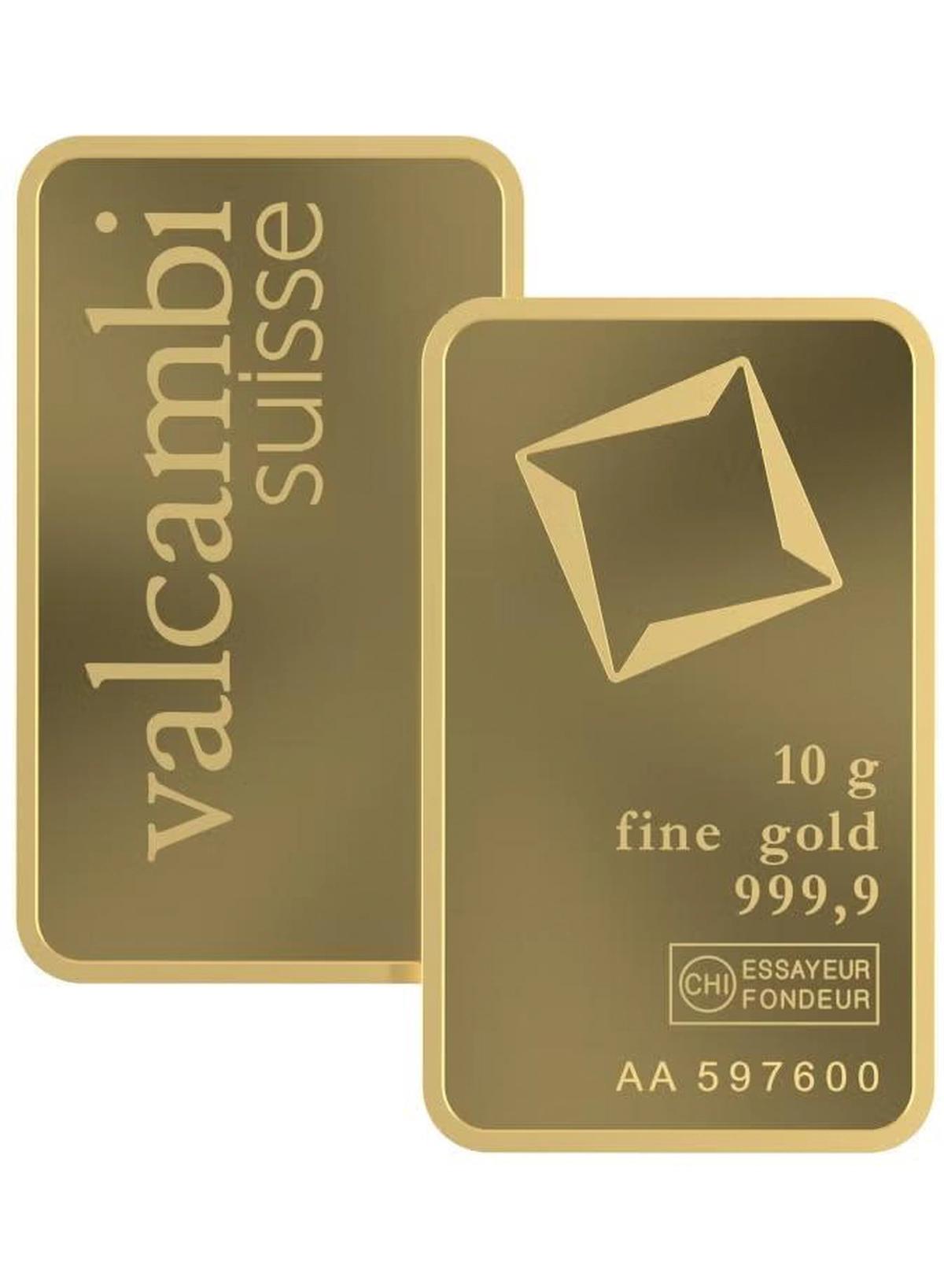 Valcambi Suisse 10g 24K (999.9) Pure Minted Gold Bar - Variable Design-3-3