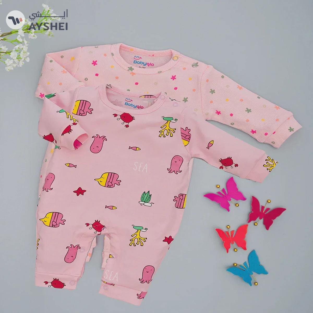 Babyqlo Pink Pairs: Set of Two Printed Pure Cotton Rompers for Infants-0-portrait