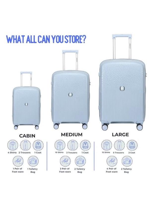 British Tourister 3 Piece Polyproplene Hard Side Spiner Luggage Trolley Set 20/24/28 Inch - Grey Blue