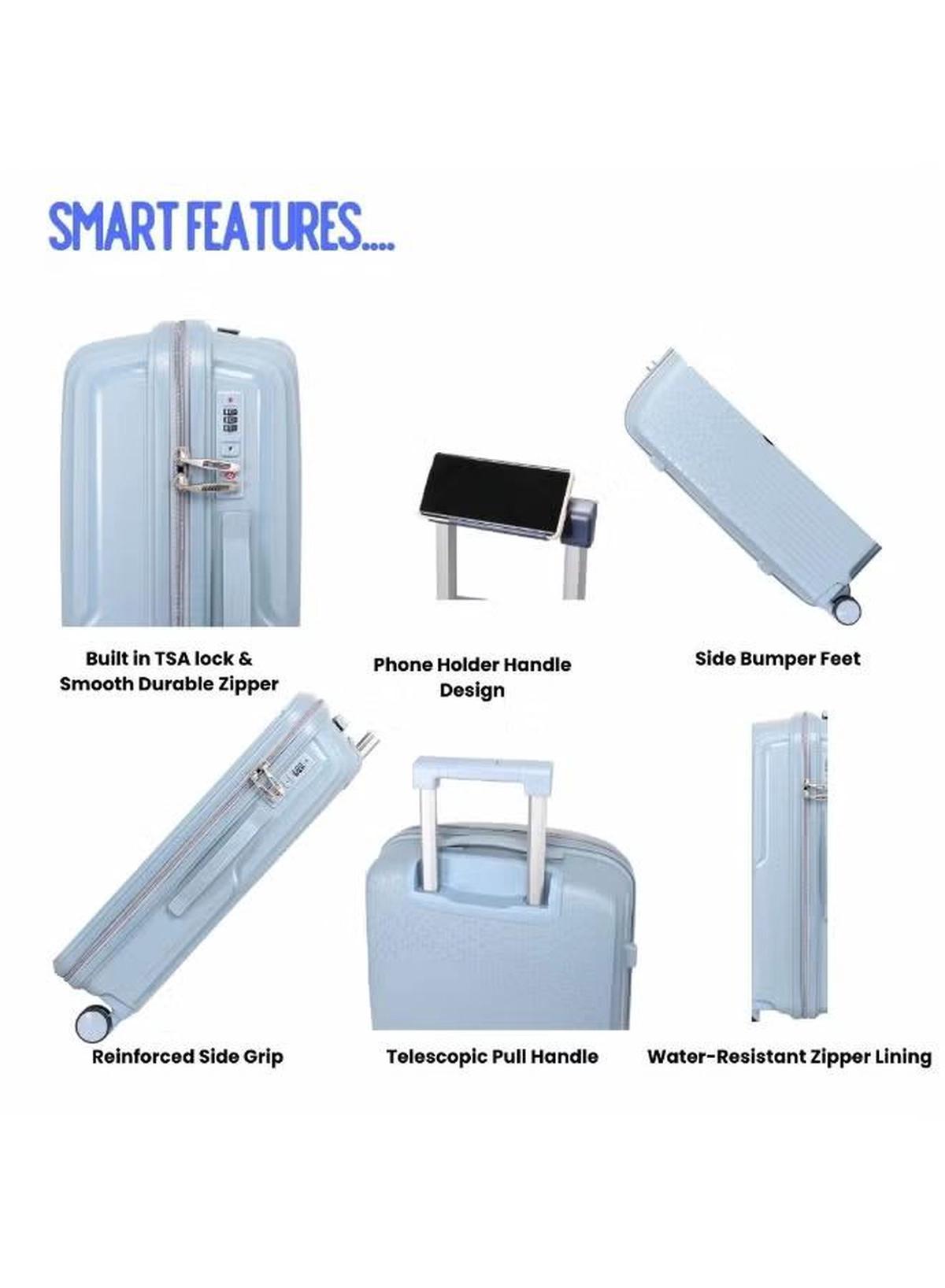 British Tourister 3 Piece Polyproplene Hard Side Spiner Luggage Trolley Set 20/24/28 Inch - Grey Blue-3-3