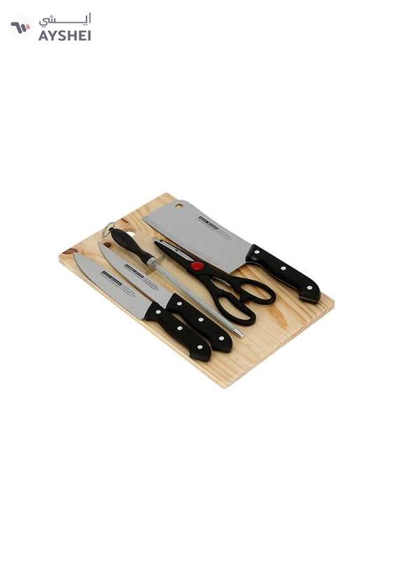 DELCASA 5-Piece Knife Set With Wooden Cutting Board Multicolour 3.6x22.3cm