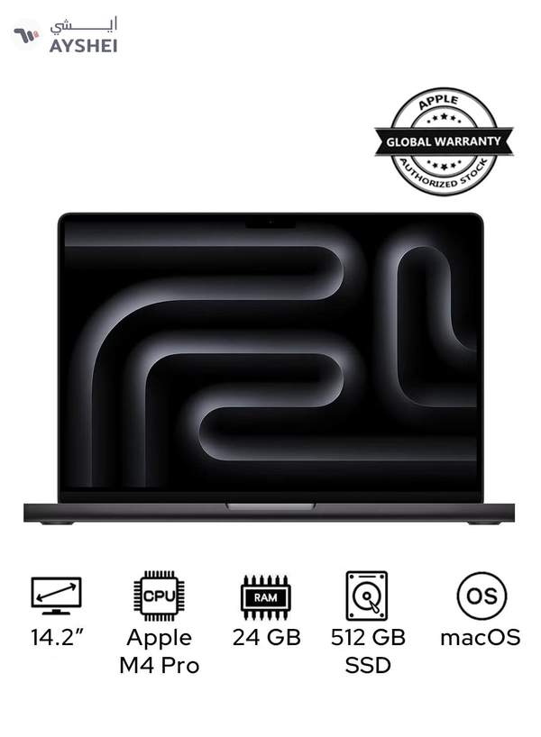 Apple MacBook Pro MX2H3 Liquid XDR Retina 14-Inch Display, M4 Pro Chip 12-Core CPU 16-Core GPU Processor/24GB RAM/512GB SSD/macOS English/Arabic Space Black