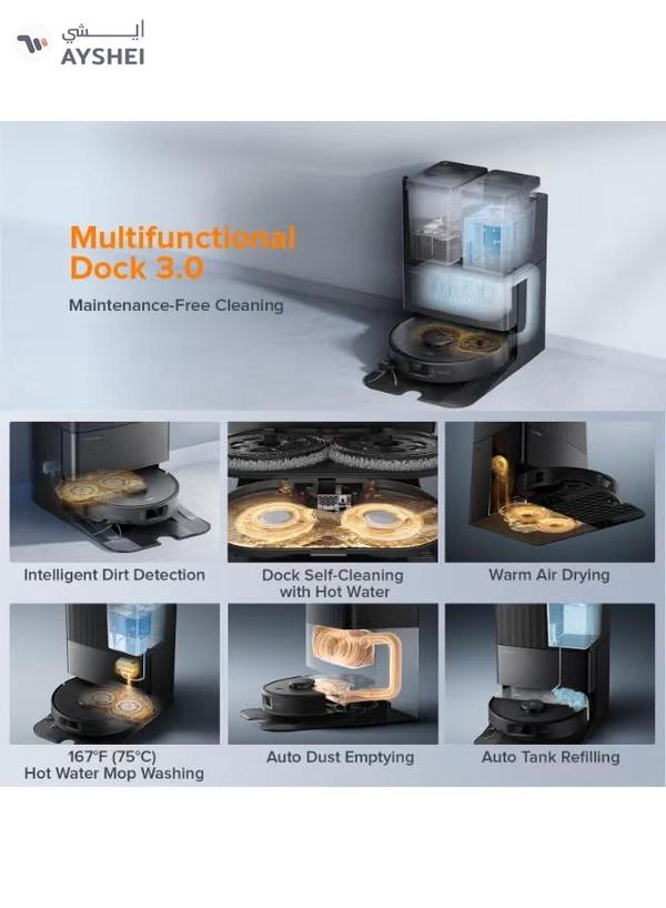 Roborock Qrevo C Pro Robot Vacuum and Mop, 18,500Pa Suction, Dual Zero-Tangling, FlexiArm Side Brush, Hot Water Mop Washing & Warm Air Drying, Self-Emptying&Refilling, Smart Obstacle Avoidance Black