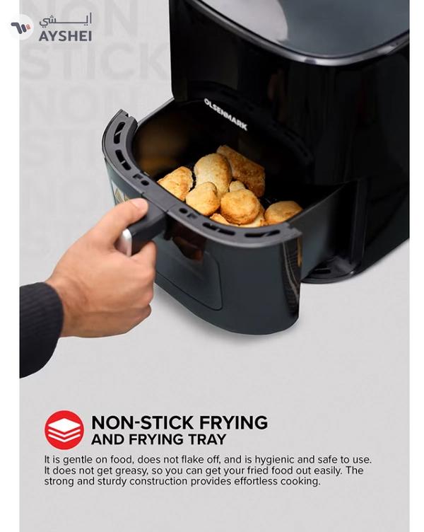 Olsenmark 6L Digital Air Fryer | LED Touchscreen Display, 8 Smart Preset Cooking Modes, Non-Stick Frying Pot & Tray, Oil-Free Low-Fat Cooking, 1–60 Min Timer, Adjustable Temp (80–200°C), 1500W 6 L 1500 W OMAF2254J Black/White