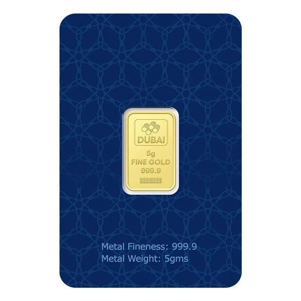 Dubai Gold 5 Grams Pure 999.9 Fine Gold Bar - Variable Design
