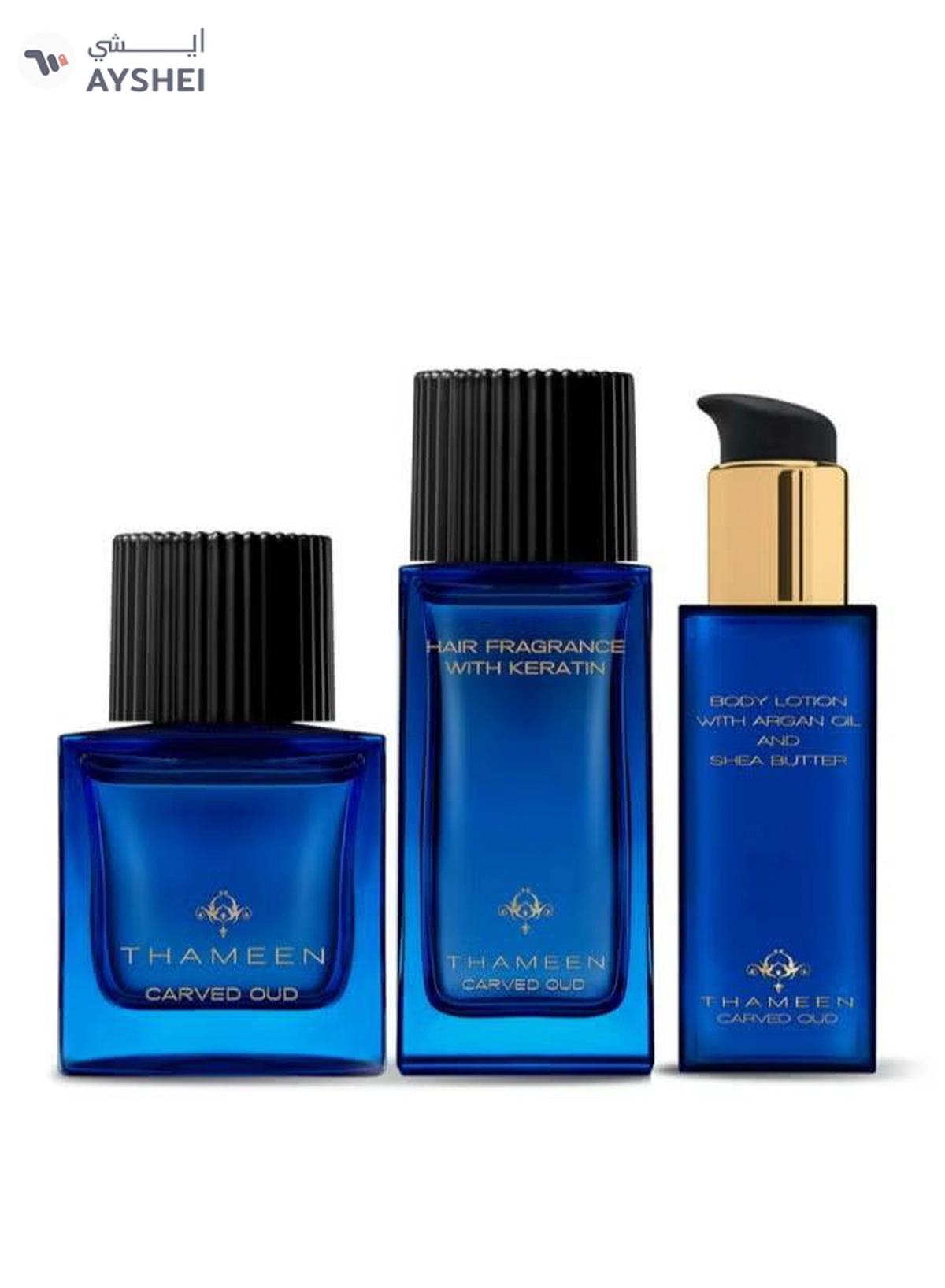 Thameen Carved Oud Eau de Parfum, 50 ml + Hair Fragrance With Keratin 50 ml + Body lotion 100 ml Gift Set-0-0