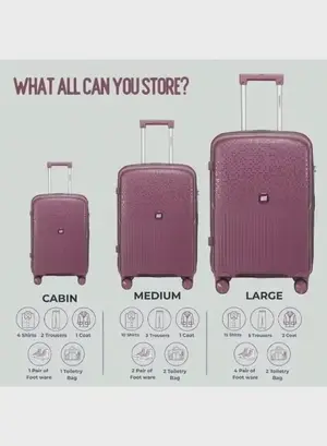 British Tourister 3 Piece Polypropylene Hard Side Spinner Luggage Trolley Set 20/24/28 Inch - Purple