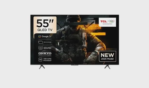 TCL Television 55 Inch Smart TV 4K QLED Colorful Quantum Crystal HDR 10+ Gaming Google TV, 144Hz Native Refresh Rate, ONKYO 2.1 Hi-Fi, Dolby Atmos, MEMC, Game Master, (2025 Model) 55P8K Black
