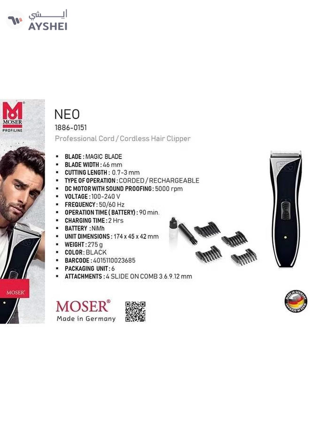 MOSER Neo Professional Cord/Cordless Hair Trimmer Black-4-4