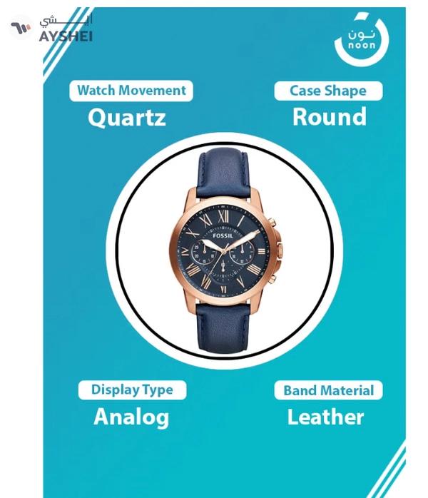 FOSSIL Men's Grant Water Resistant Chronograph Watch FS4835 - 44 mm - Blue