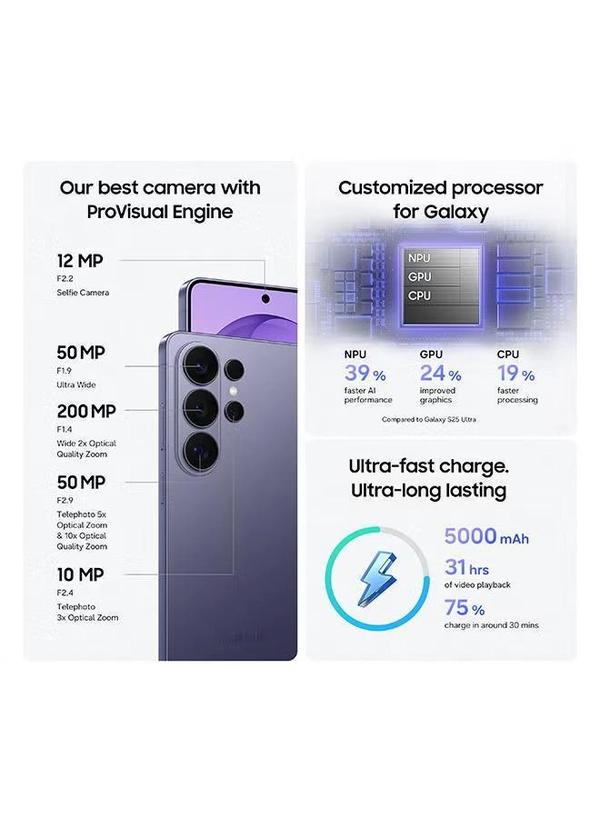 Samsung Galaxy S26 Ultra Dual SIM Cobalt Violet 12GB RAM 512GB 5G - Middle East Version