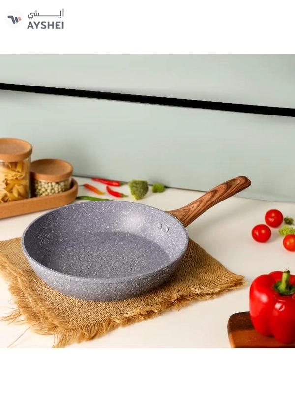 Delcasa 24cm Essential Frypan Strong Aluminum Body with Granite Coating and Heat Resistant Wooden Finish Bakelite Handle