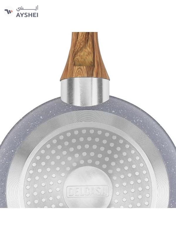 Delcasa 24cm Essential Frypan Strong Aluminum Body with Granite Coating and Heat Resistant Wooden Finish Bakelite Handle