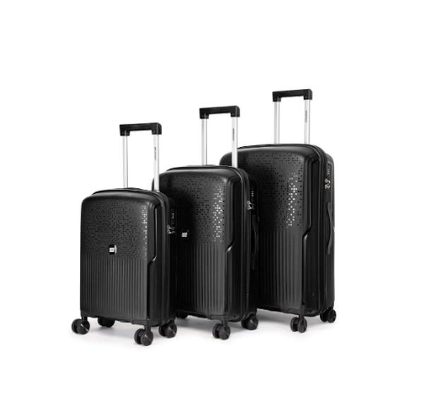 British Tourister 3 Piece Polypropylene Hard Side Spinner Luggage Trolley Set 20/24/28 Inch - Black