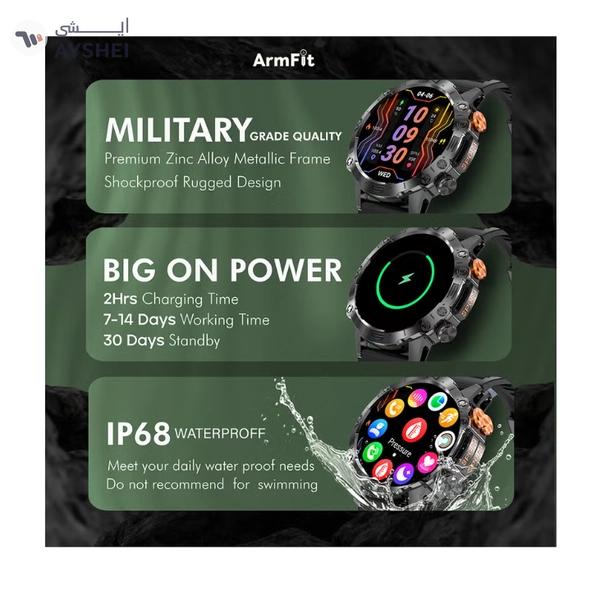 Armfit Dome Smartwatch For Men, AMOLED Always On Display Bluetooth Calling Waterproof Fitness Watches Compatible With Android iOS Black