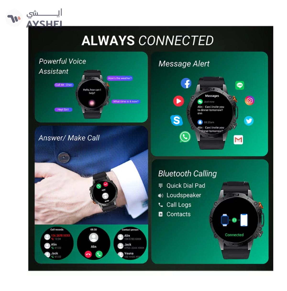 Armfit Dome Smartwatch For Men, AMOLED Always On Display Bluetooth Calling Waterproof Fitness Watches Compatible With Android iOS Black-7-7