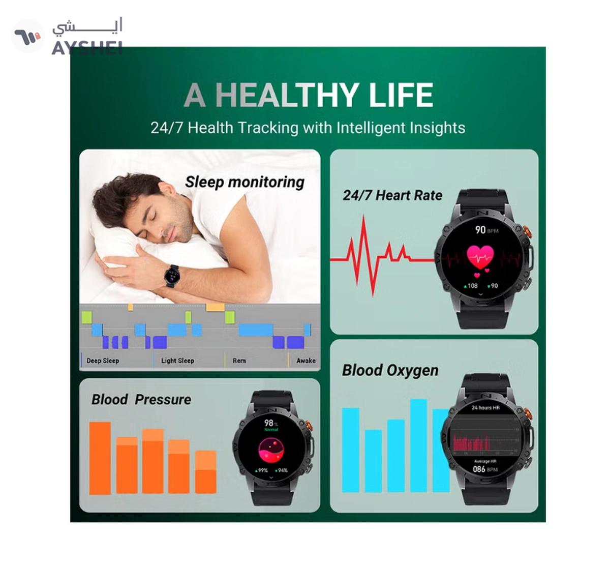 Armfit Dome Smartwatch For Men, AMOLED Always On Display Bluetooth Calling Waterproof Fitness Watches Compatible With Android iOS Black-1-1