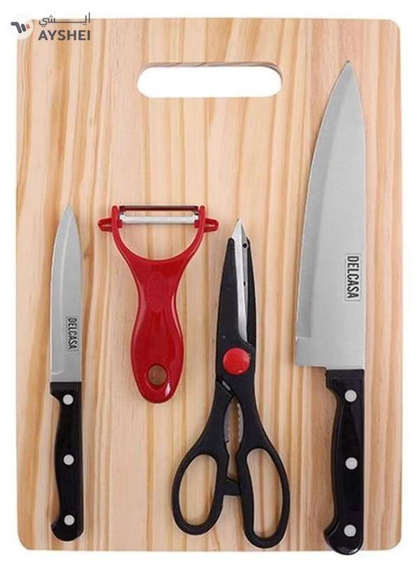 DELCASA 4-Piece Knife Set With Cutting Board Multicolour 35x25x1cm