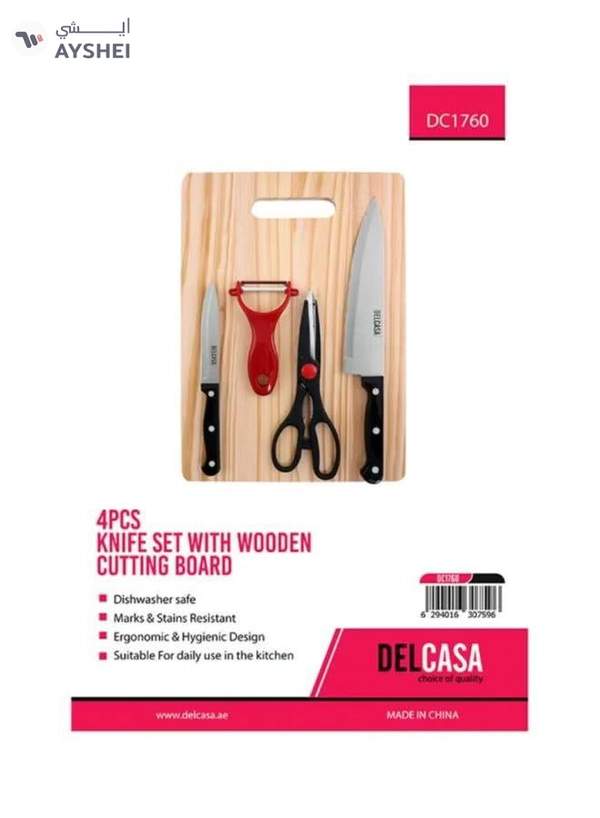 DELCASA 4-Piece Knife Set With Cutting Board Multicolour 35x25x1cm