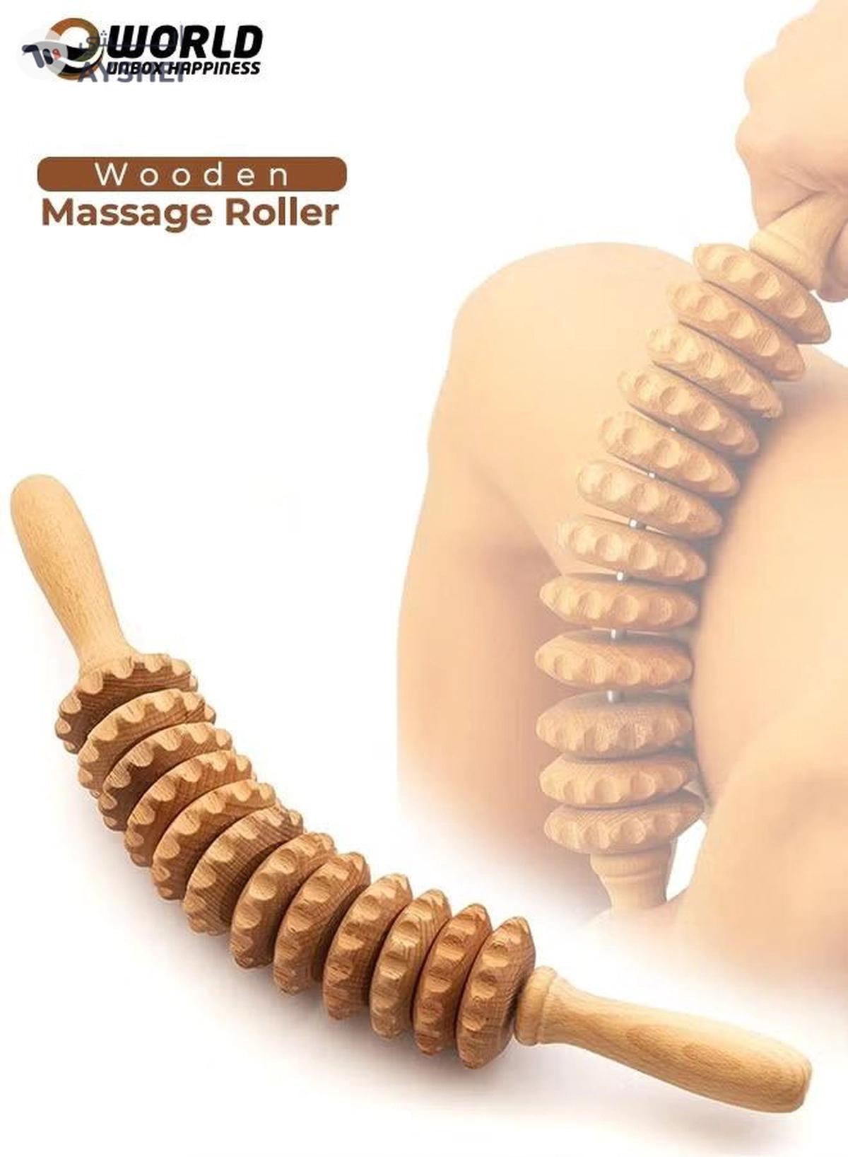Eworld Curved Wooden Massage Roller for Waist, Thighs and Body, Natural Beech Wood Therapy Tool -2-2