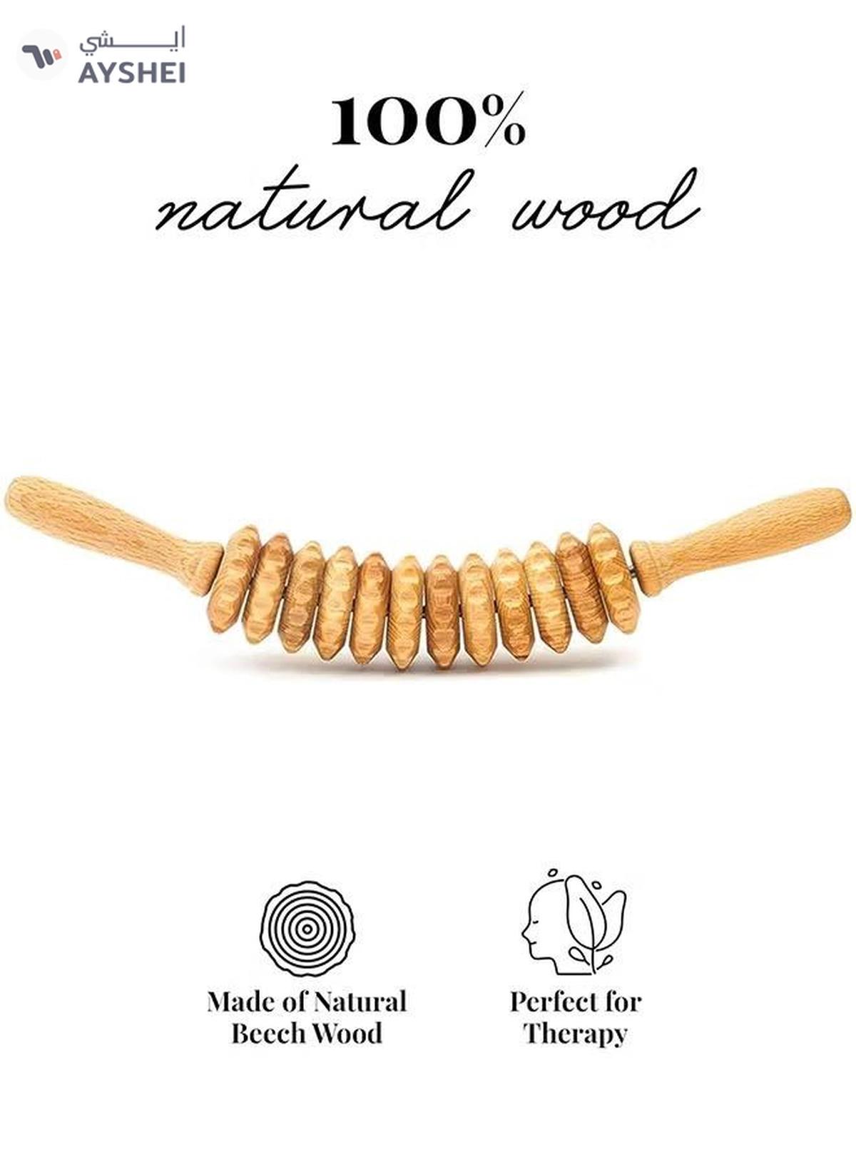 Eworld Curved Wooden Massage Roller for Waist, Thighs and Body, Natural Beech Wood Therapy Tool -3-3