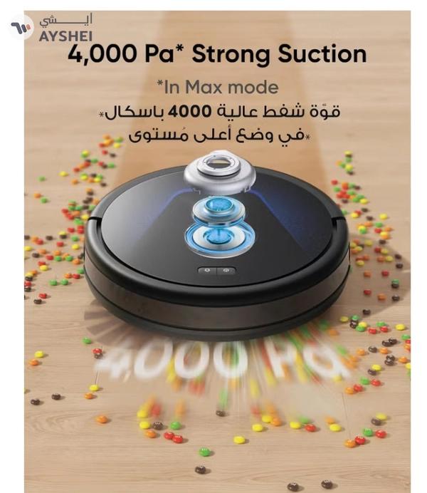 Eufy G50 Robot Vacuum With 4,000 Pa Powerful Suction, Dynamic Navigation And Pro Detangle Comb Roller Brush For Hair Cleaning, Mop Pad For Light Surface Cleaning, Perfect For Hard Floor, Pet Hair, Carpet 40 W T2212 Black