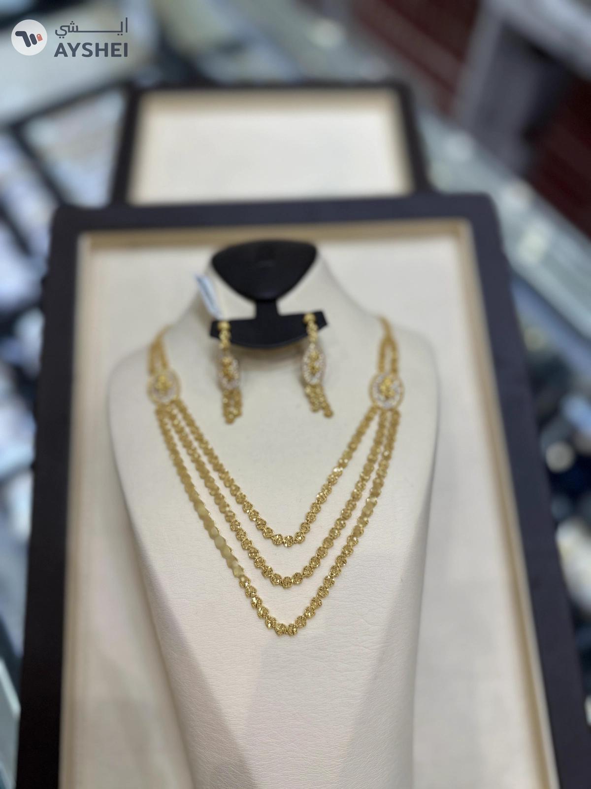 22K Gold Layered Necklace Set (Necklace + Earrings) — 41.04g | 100% Authentic-2-2