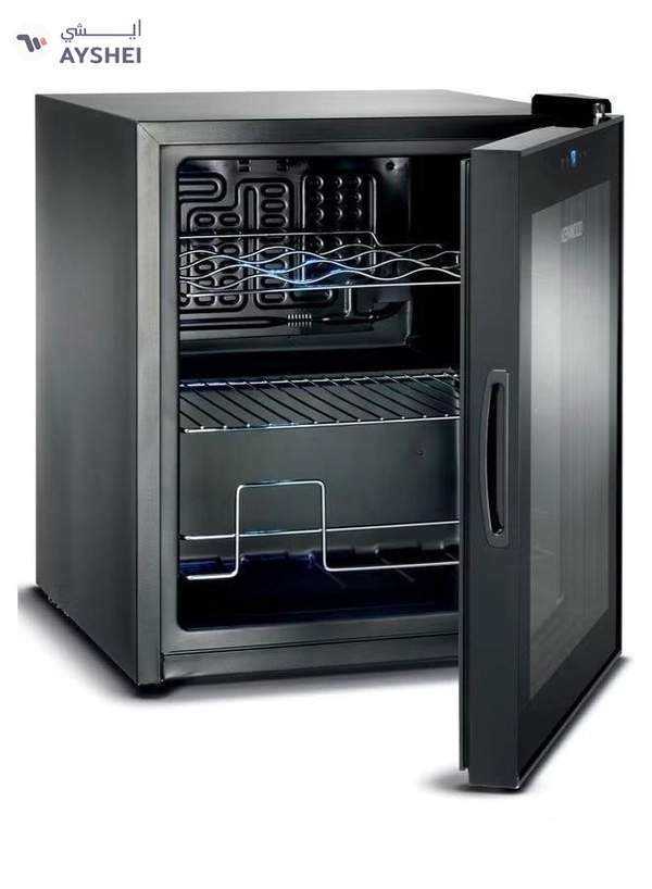 KENWOOD Beverage Cooler 12 Bottles Wine Cooler Refrigerator With Double Glass Door Blue Light Single Temperature Zone 12 L BCM12.000BK Black