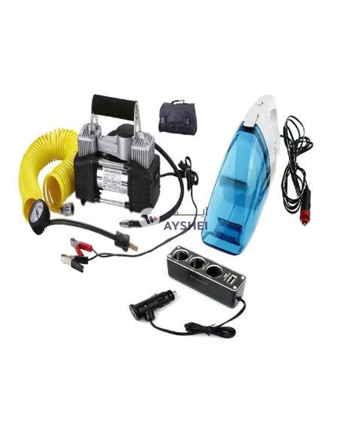 Generic 2 Cylinder Air Compressor And Vacuum Cleaner With USB Car Charger With Triple Socket-1-1