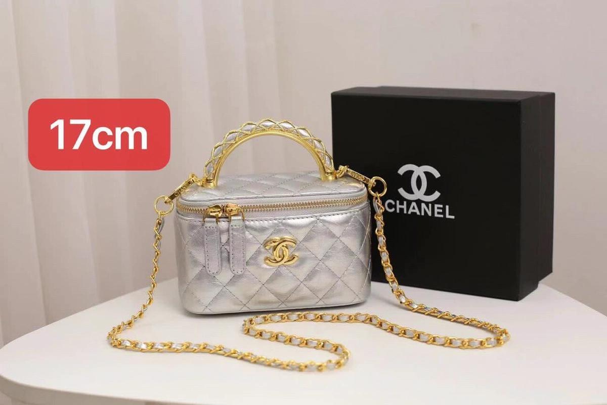 Chanel Quilted Silver Vanity Case Handbag-0-1