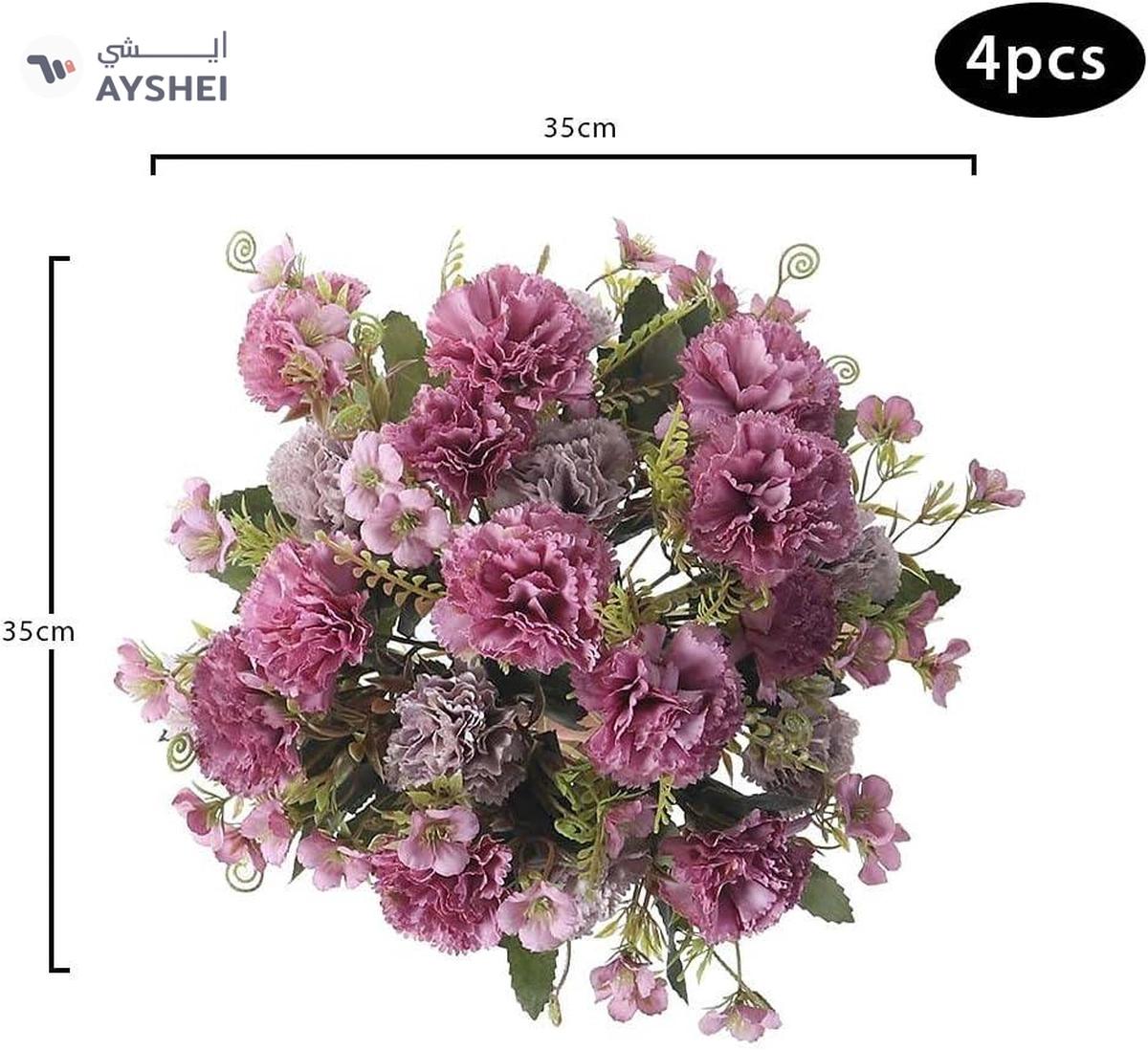 YATAI Pack Of 4 Artificial Carnation Flowers, Lifelike Silk Flowers Bouquet, Realistic Fake Flowers Arrangement, Maintenance-Free & Long-Lasting Faux Flowers Home Office & Wedding Decoration, Red-3-3