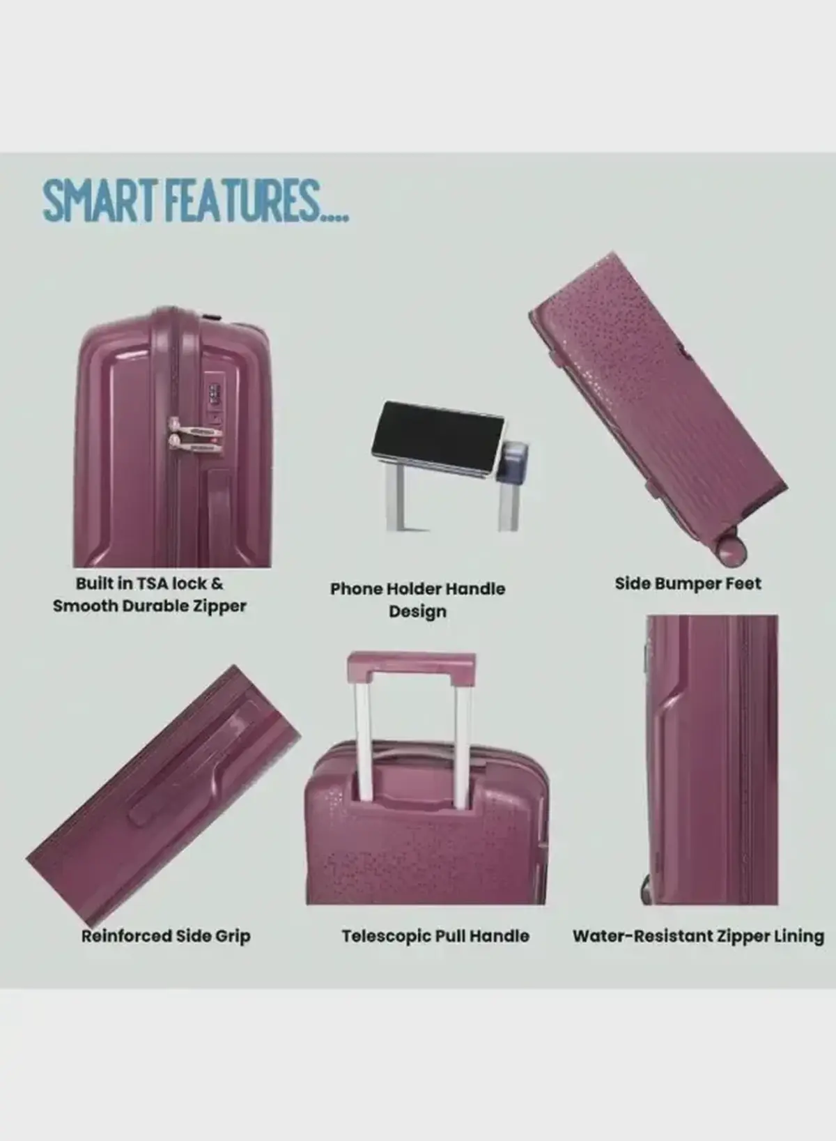 British Tourister 3 Piece Polypropylene Hard Side Spinner Luggage Trolley Set 20/24/28 Inch - Purple-5-5
