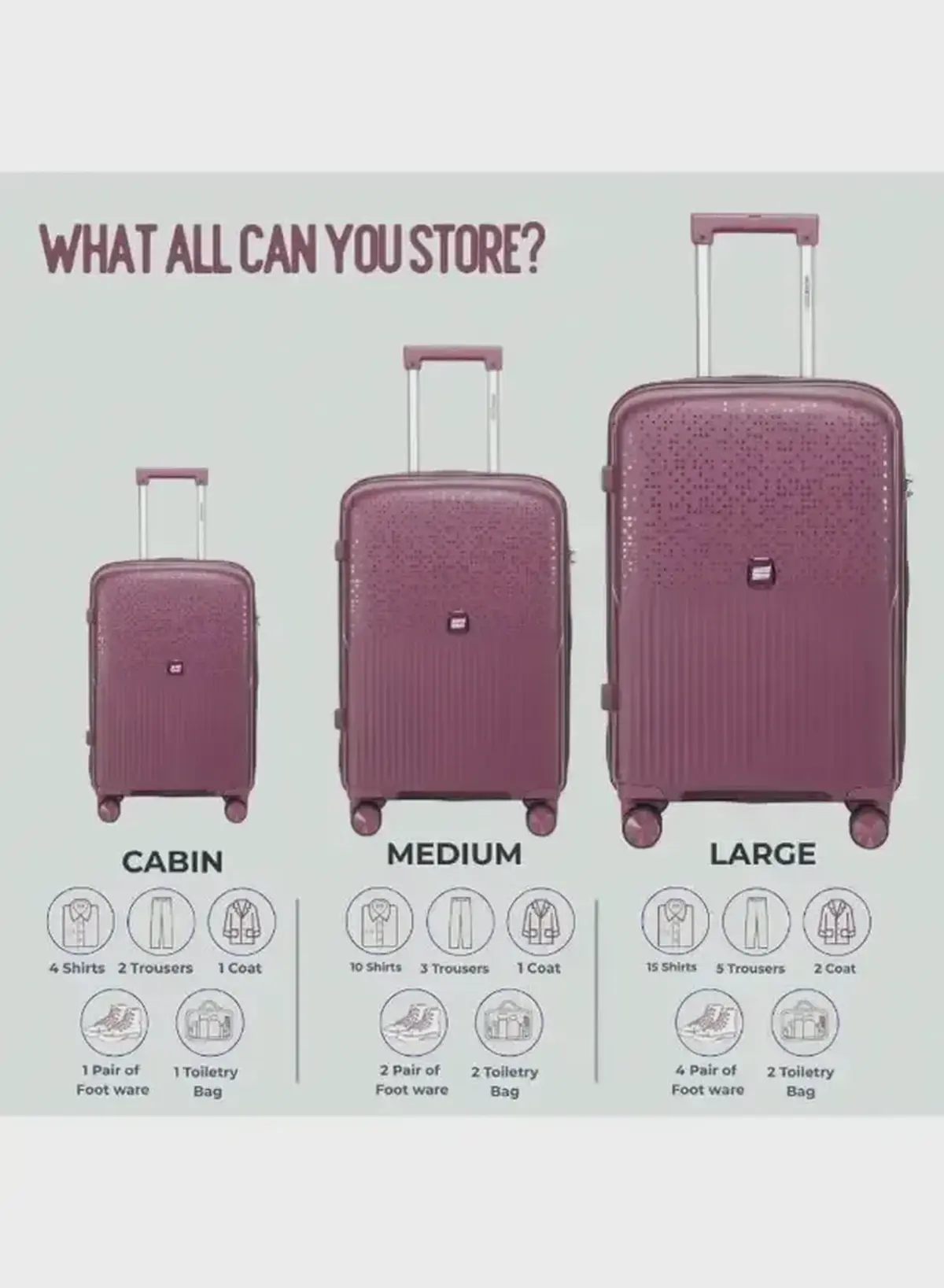British Tourister 3 Piece Polypropylene Hard Side Spinner Luggage Trolley Set 20/24/28 Inch - Purple-4-4