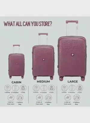 British Tourister 3 Piece Polypropylene Hard Side Spinner Luggage Trolley Set 20/24/28 Inch - Purple