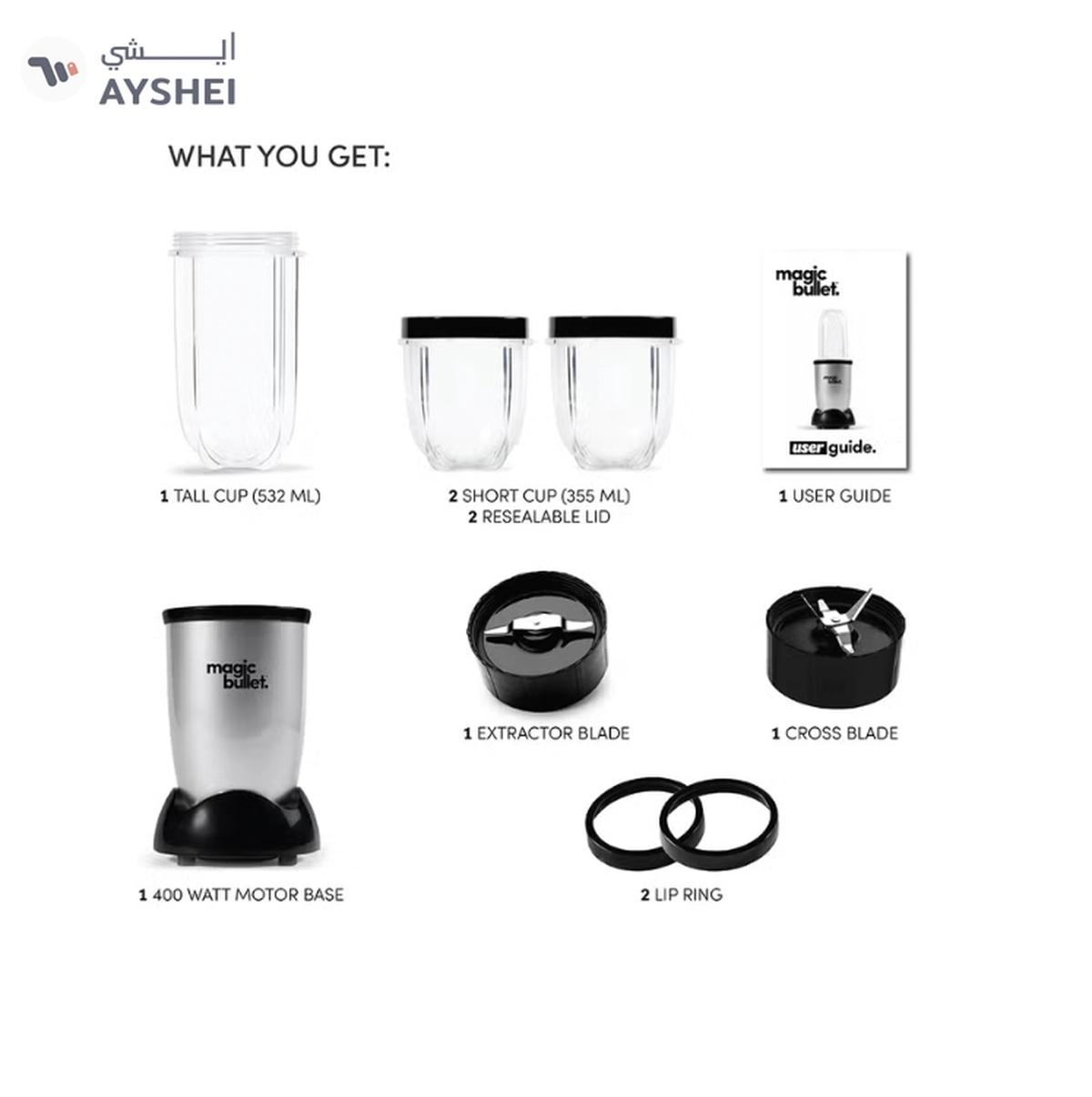 Magic Bullet 9-Piece High-Speed Blender/Mixer System 532 ml 400 W MB4-1012 Silver/Clear/Black-1-portrait