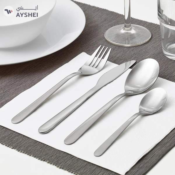 MOPSIG 16-Piece Stainless Steel Cutlery Set – Modern, Durable Flatware for 4 People, Includes Forks, Knives, Spoons & Teaspoons, Dishwasher Safe, Sleek Minimalist Design for Everyday and Formal Dining