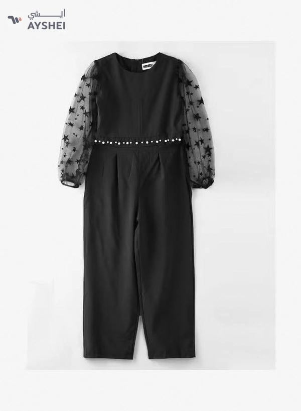 HASHQLO Pearl Belt With Star Embellished Full Length Jumpsuit Black/Grey