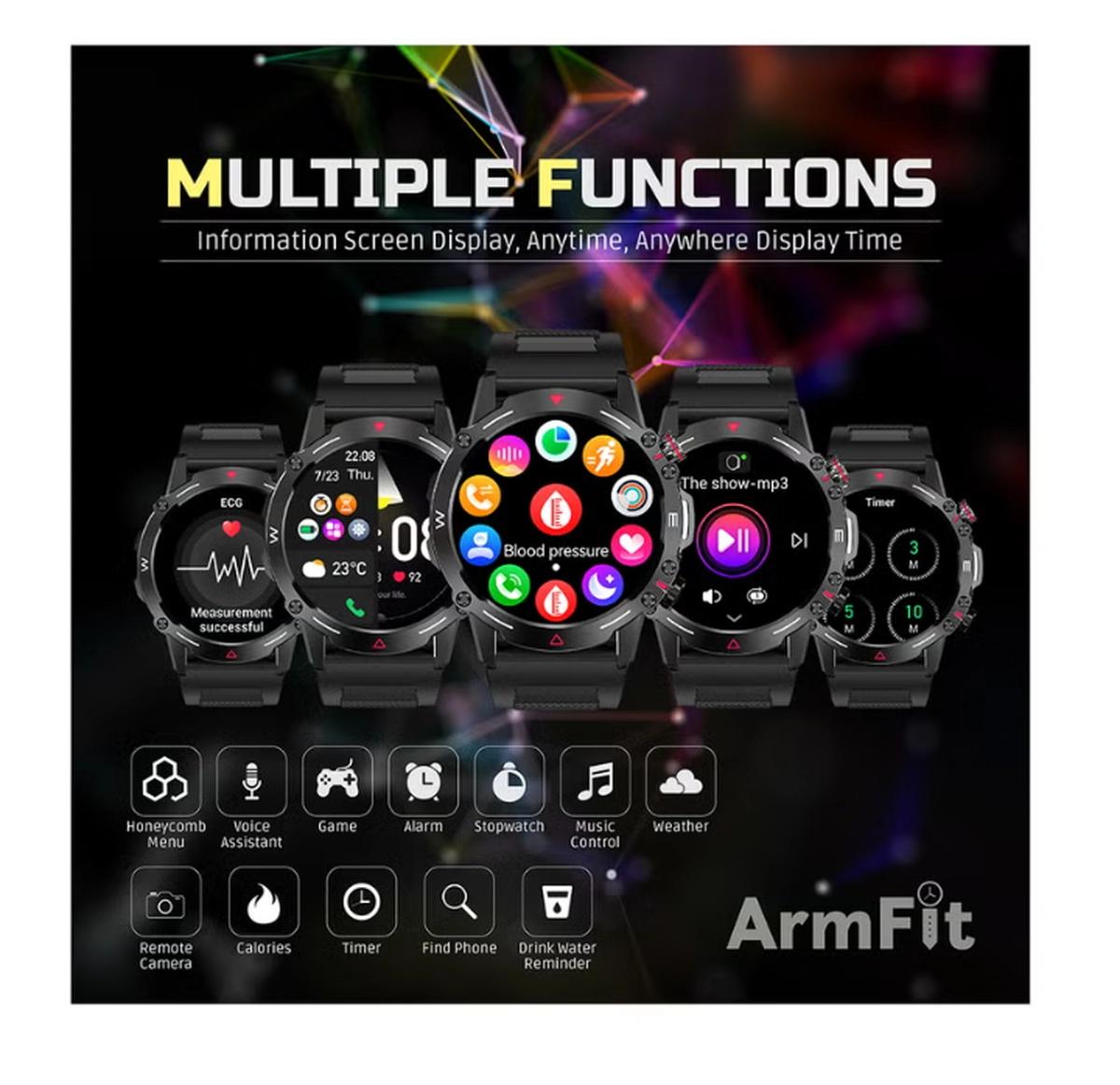 ARMFIT Hulk Smartwatch For Men, AMOLED Always On Display Bluetooth Calling Waterproof Fitness Watches Compatible With Android iOS Black-5-5