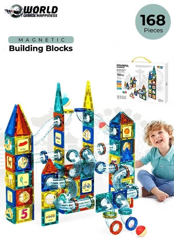Eworld 168 Piece Magnetic Pipeline Building Blocks Set, Educational 3D Construction Toy