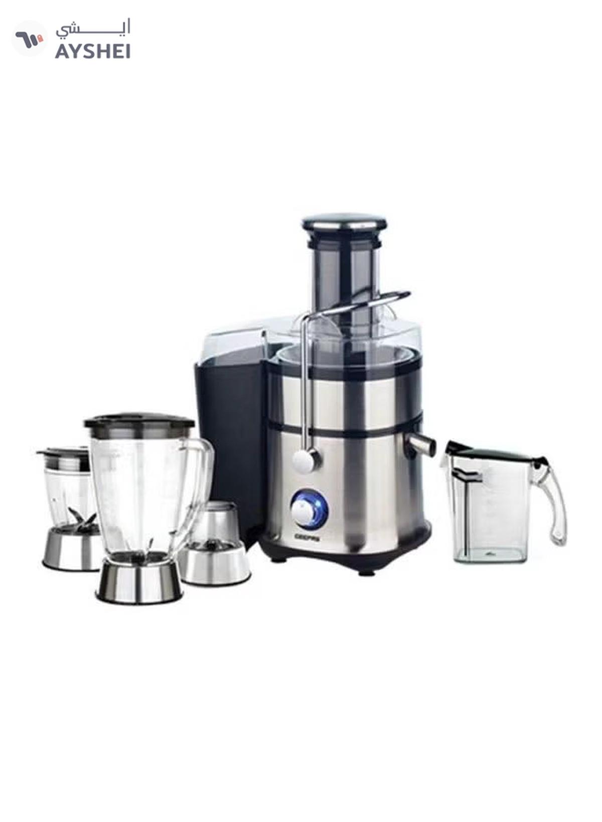 Geepas 4-in-1 Juicer & Blender - Compact Electric Blender, Juicer, Chopper & Grinder | 2-Speed Pulse Function With LED Light for Ice Crusher, Powerful Versatile & Compact, Stainless Steel Blades 800 W GSB5451 Silver/Black-0-portrait