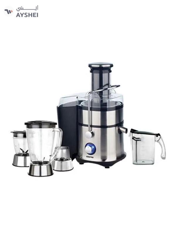 Geepas 4-in-1 Juicer & Blender - Compact Electric Blender, Juicer, Chopper & Grinder | 2-Speed Pulse Function With LED Light for Ice Crusher, Powerful Versatile & Compact, Stainless Steel Blades 800 W GSB5451 Silver/Black