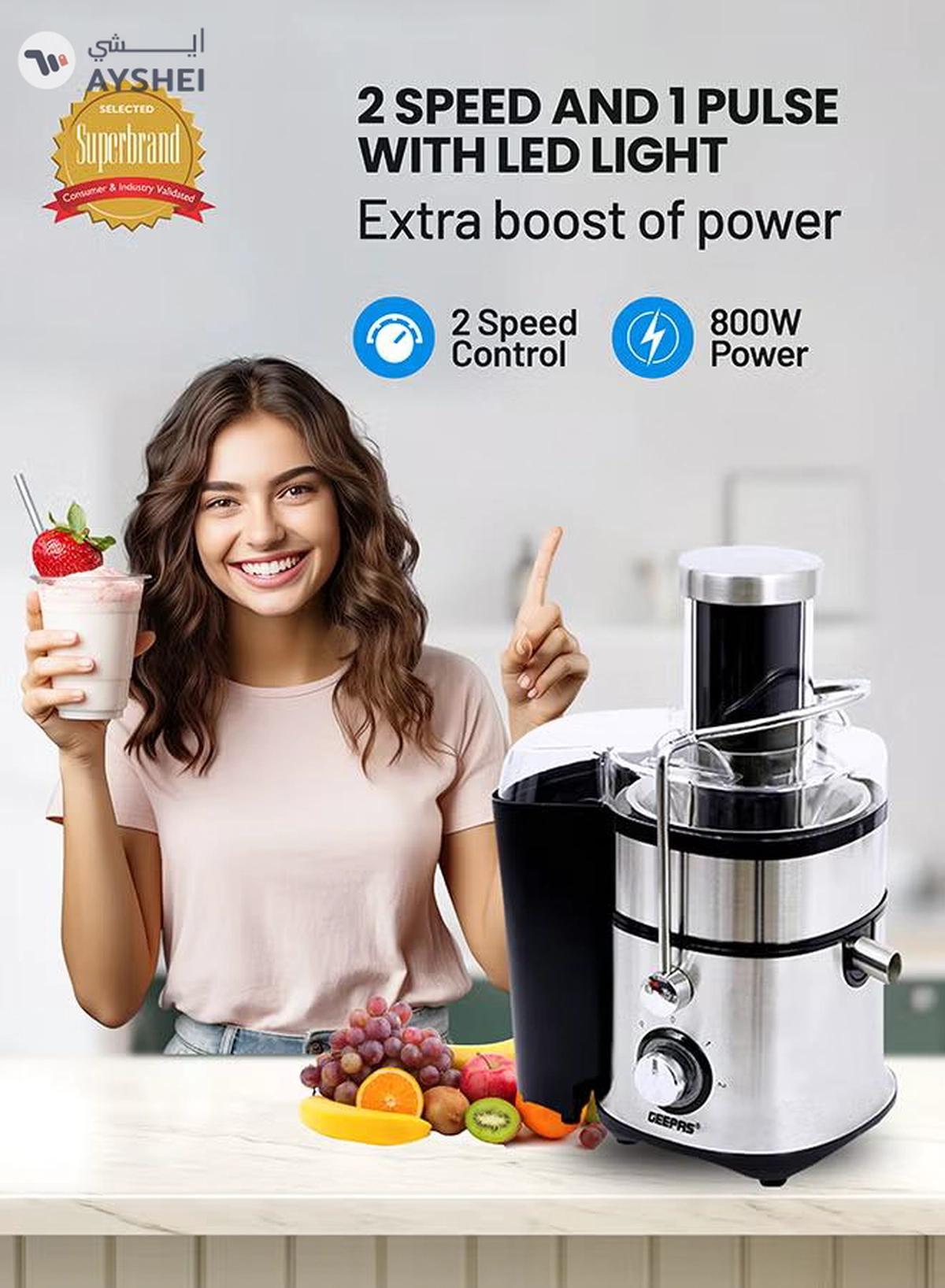 Geepas 4-in-1 Juicer & Blender - Compact Electric Blender, Juicer, Chopper & Grinder | 2-Speed Pulse Function With LED Light for Ice Crusher, Powerful Versatile & Compact, Stainless Steel Blades 800 W GSB5451 Silver/Black-4-4