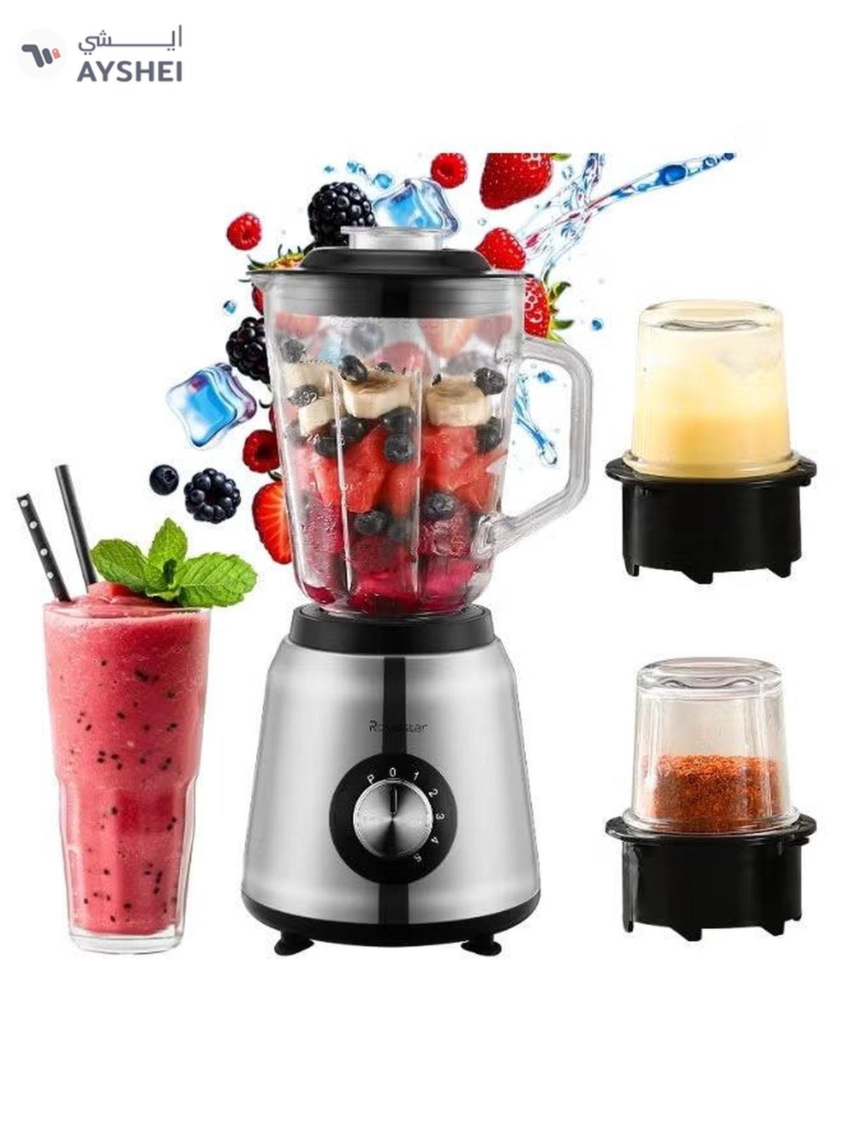 Geepas 4-in-1 Juicer & Blender - Compact Electric Blender, Juicer, Chopper & Grinder | 2-Speed Pulse Function With LED Light for Ice Crusher, Powerful Versatile & Compact, Stainless Steel Blades 800 W GSB5451 Silver/Black-1-1