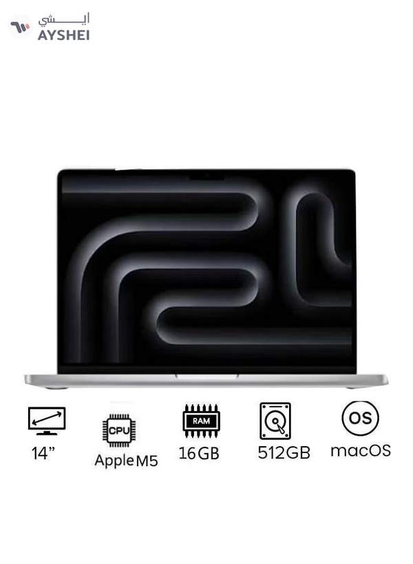 Apple New M5 Macbook Pro 2025 Laptop With 14‑inch XDR Retina Display, M5 chip with 10-core CPU, 10-core GPU Processor/16GB RAM/512GB SSD/MacOS English/Arabic silver