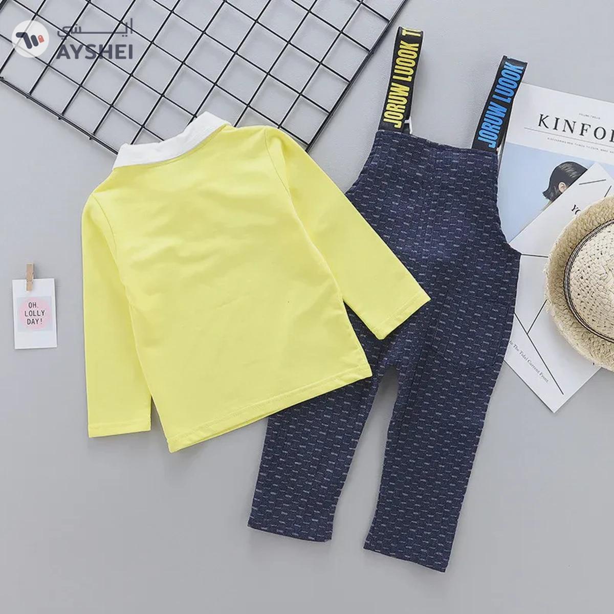 Babyqlo Yellow T-shirt with Blue Dungree 2pcs Set for Little Boys-0-portrait