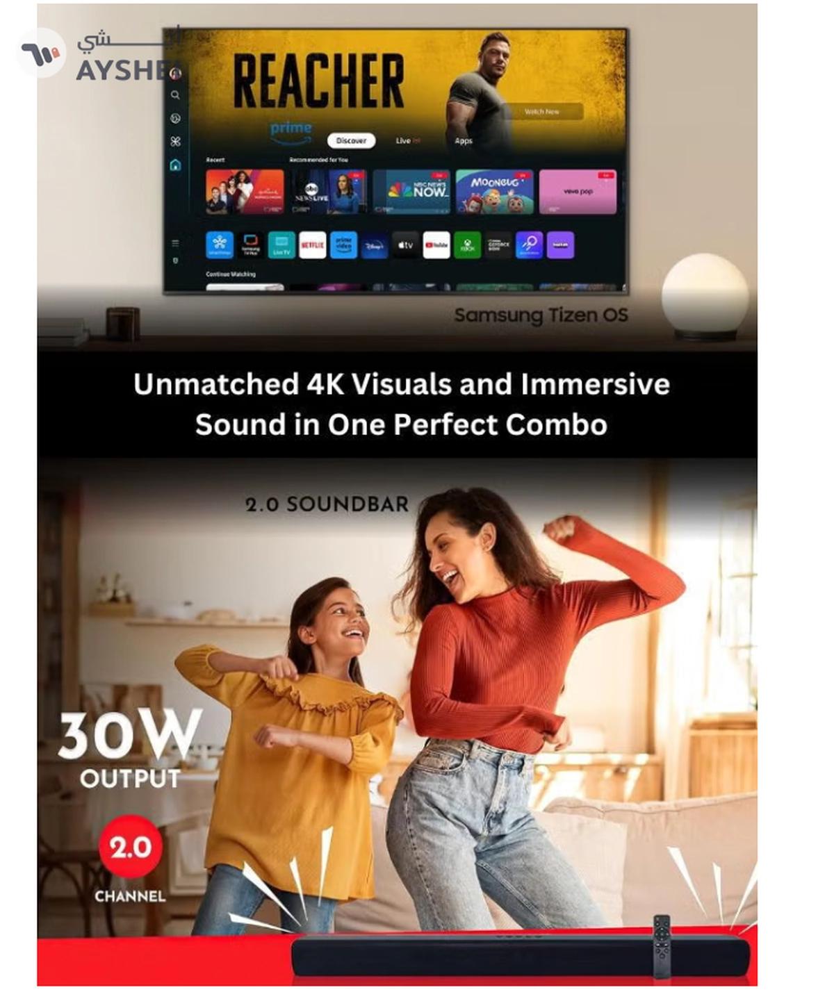 Samsung 50-Inch Crystal UHD DU7000 4K Tizen OS Smart TV with HDR 10+, PurColor, Knox Security With 2.0 Channel Soundbar 30W, HDMI ARC, Bluetooth, USB, MP3, FM Station 50DU7000+SOUNDBAR Black-4-4